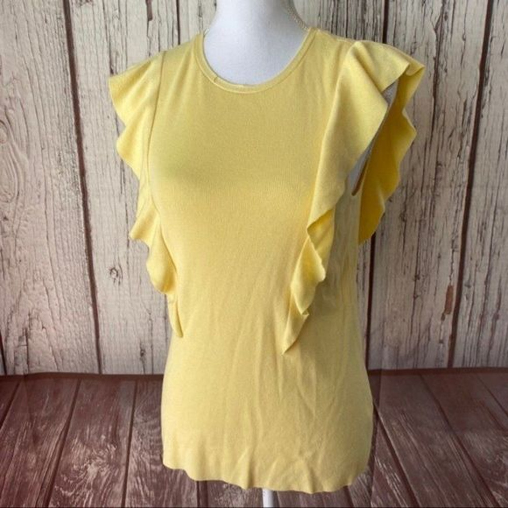 Alex Marie Shirt‎ Top Womens Small Yellow Knit Ruffle Dainty Preppy Spring - Picture 8 of 10